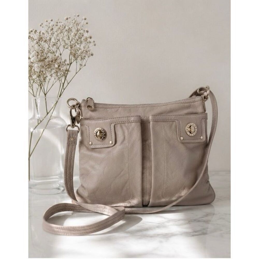 Marc by Marc Jacobs Totally Turnlock Percy Leather Crossbody Bag Light Gray Taup